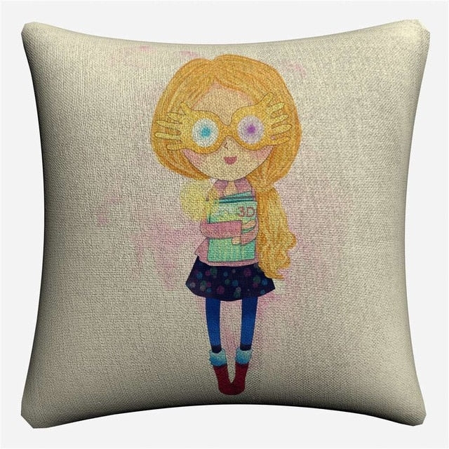 Cartoon Characters Decorative Cotton Linen Cushion Cover Harry 45x45cm For Sofa Chair