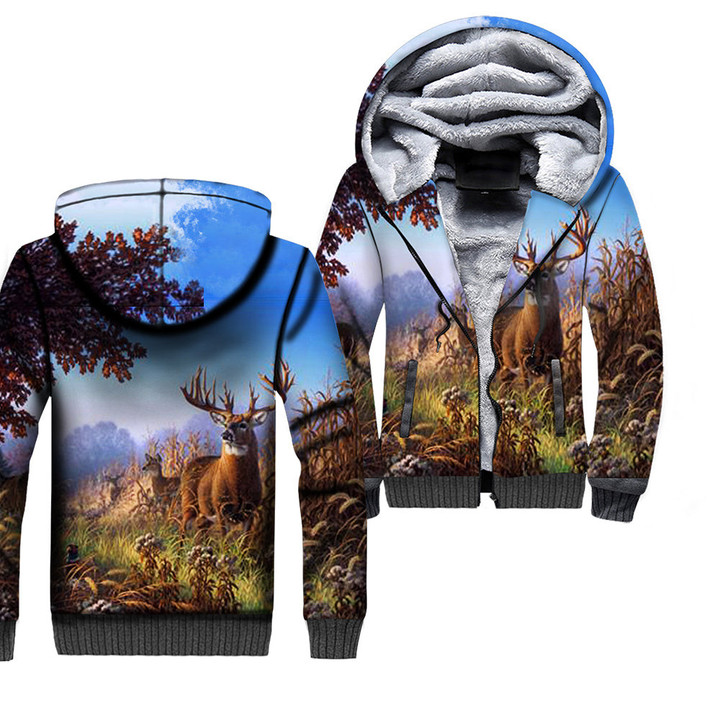 Hunting Deer 3D Print Men Winter Thick Zipper Jacket 2018