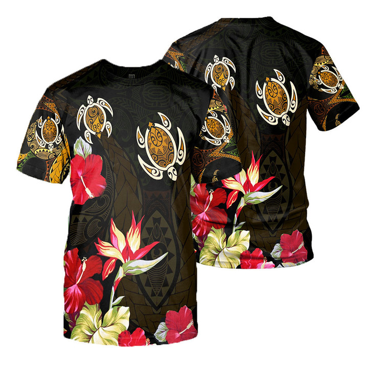 Polynesian Sea Turtle Tattoo and Hibiscus 3D All Over Printed Shirts For Men And Women 24