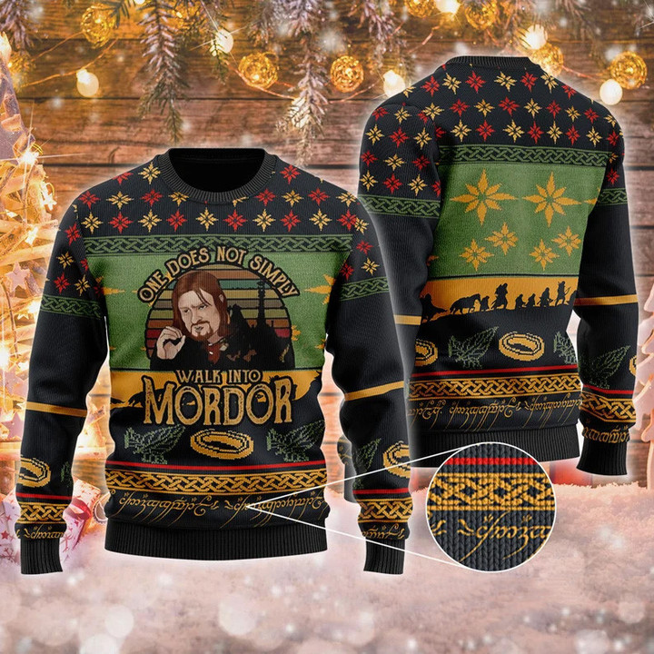One Does Not Simply Walking Into Mordor Purple Knitted Christmas Sweatshirt, Xmas Sweater, Christmas Sweater, Ugly Christmas Sweater GINUGL16
