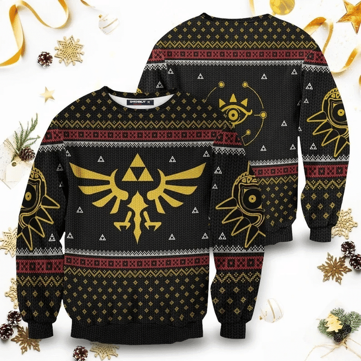 Legend of Z E L D A Triforce Christmas Wool Ugly Knitted Christmas Sweatshirt, Xmas Sweater, Christmas Sweater, Ugly Christmas Sweater GINUGL23