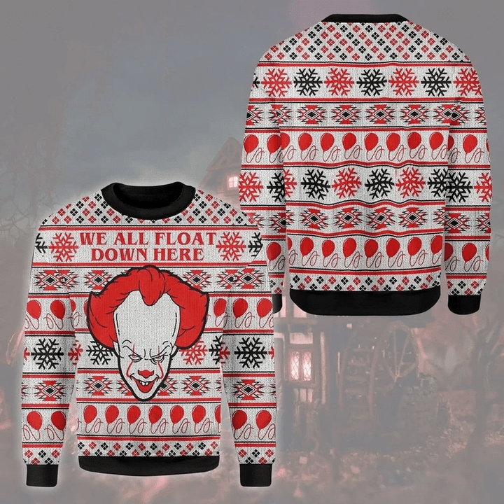 Horror Clown IT Christmas Christmas Wool Ugly Knitted Christmas Sweatshirt, Xmas Sweater, Christmas Sweater, Ugly Christmas Sweater GINUGL28