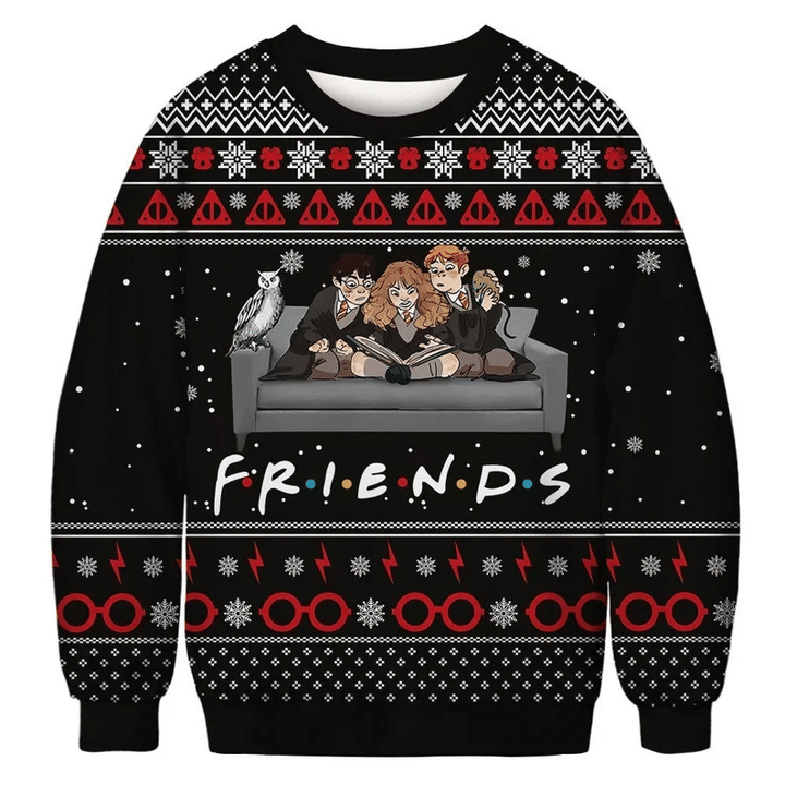 Friends HP Wizard Love Movie Christmas Wool Ugly Knitted Christmas Sweatshirt, Xmas Sweater, Christmas Sweater, Ugly Christmas Sweater GINUGL34