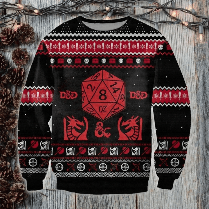 D&D Dragon Ugly Knitted Christmas Sweatshirt, Xmas Sweater, Christmas Sweater, Ugly Christmas Sweater GINUGL45