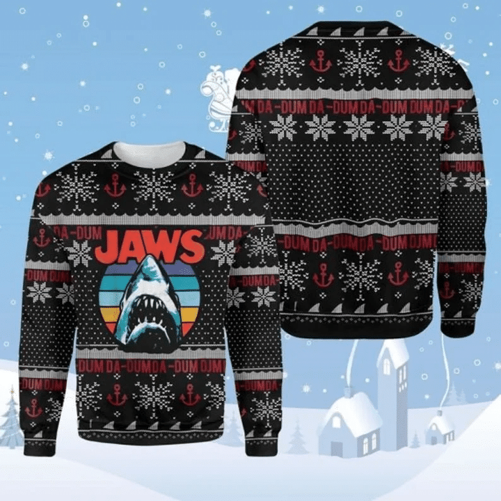 Christmas Gift For Jaws Shark Lover Ugly Christmas Sweatshirt, Xmas Sweater, Christmas Sweater, Ugly Christmas Sweater GINUGL52