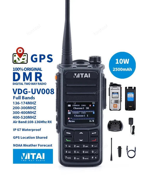 Two Way Radio Dual Band DMR Digital Radio With AES256 Encryption 10W Power Waterproof IP67 Walkie-talkie GPS
