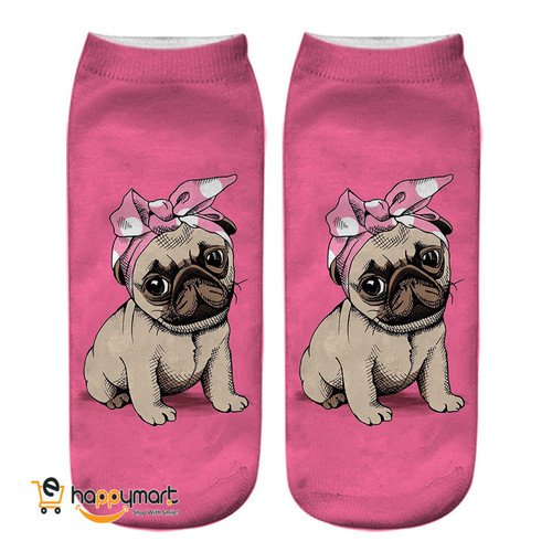 Funny 3D Pug Print Short Socks