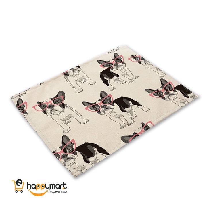 Pug Dog Pattern Cotton Linen Pad Dining Table Mats 42*32cm
