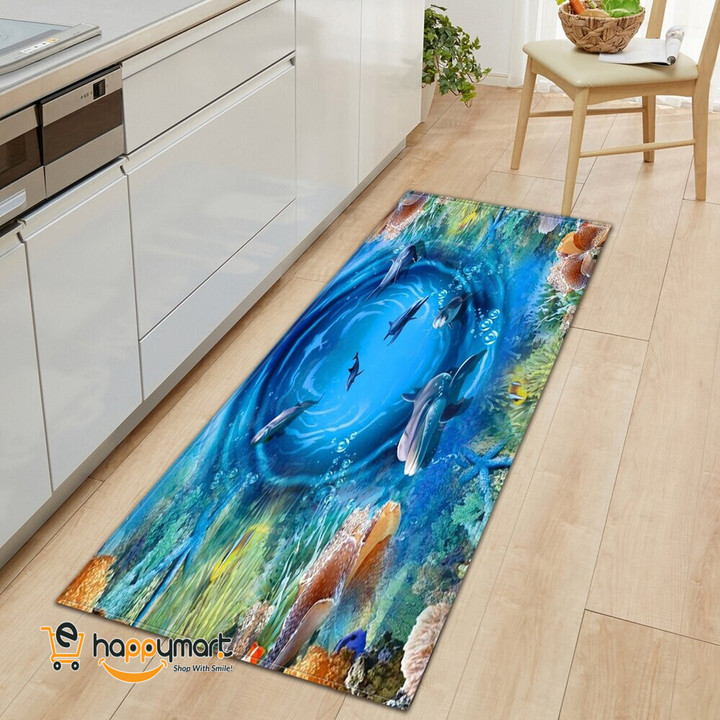3D Ocean Fish Print Anti-slip Rug Carpet