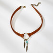 Women Feather Bead Pendant Brown Leather Chain Necklace jewelery