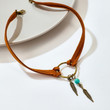 Women Feather Bead Pendant Brown Leather Chain Necklace jewelery