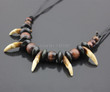 Tribal Natural Fangs Wolf Tooth Pendant Genuine Leather Chain Beaded Surfer Necklace