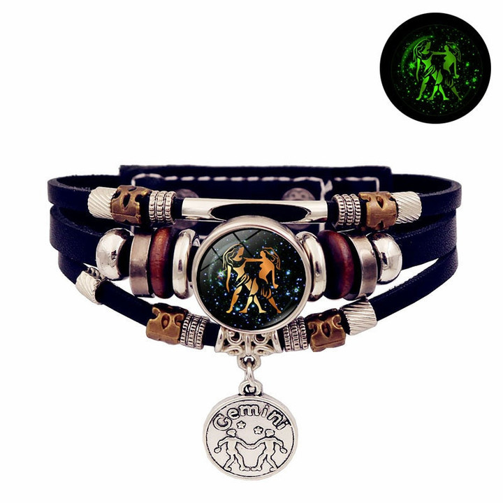 Constellation Vintage Bracelet for Men Women Braided Punk Leather Bracelets Glow In The Dark Bracelet
