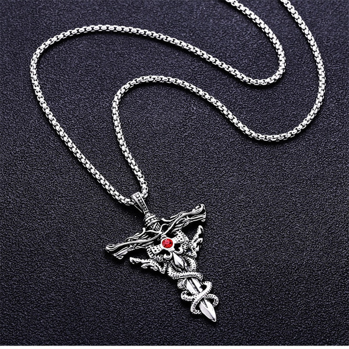 Fashion Double Dragon Sword Titanium Steel Necklace Pendant