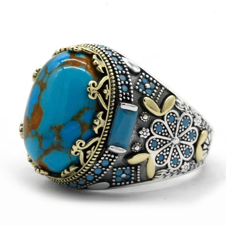 Sterling Silver Turquoise Ring for Men Women