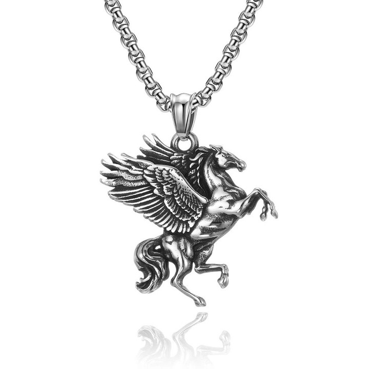 Men's Stainless Steel Fashion Animals Pendant Chain Necklace Pegasus Fly Horse Wings