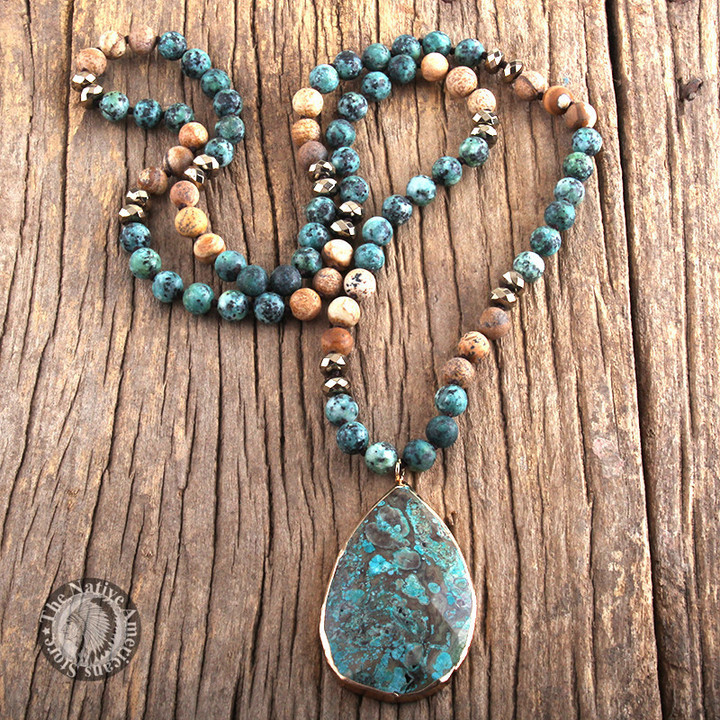 Turquoise Natural Stones Pendant Women Necklace Jewelery