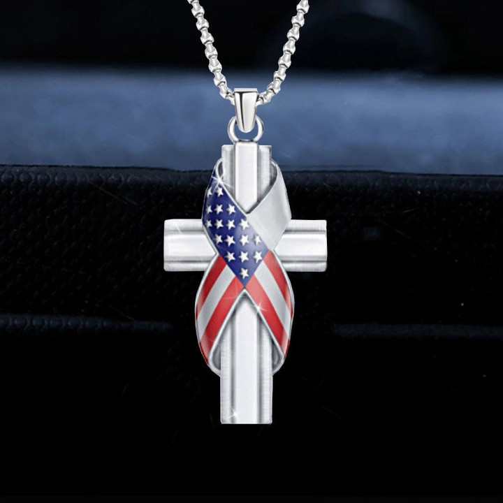 Fashion Glamour Cross American Flag Pendant Necklace Jewelry