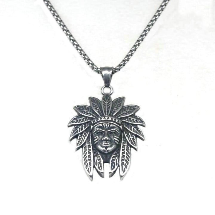 Indian Head Pendant Necklaces Men Stainless Steel Chain Necklace Unisex