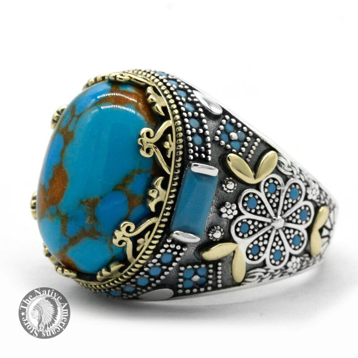 Sterling Silver Turquoise Ring for Men Women