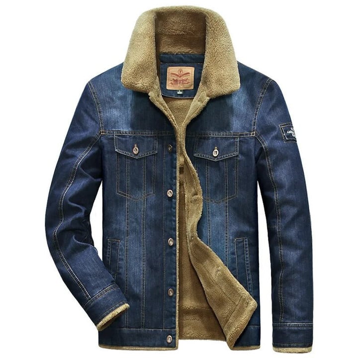 Fleece Thick Winter Warm Denim Jacket With Casual Multi-pockets Outwear Jeans