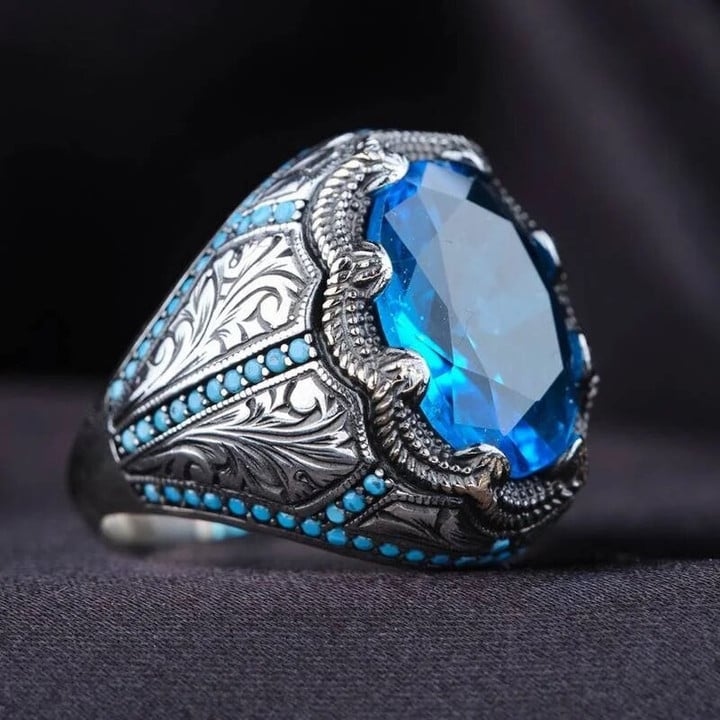 Metal Blue Stone Ring