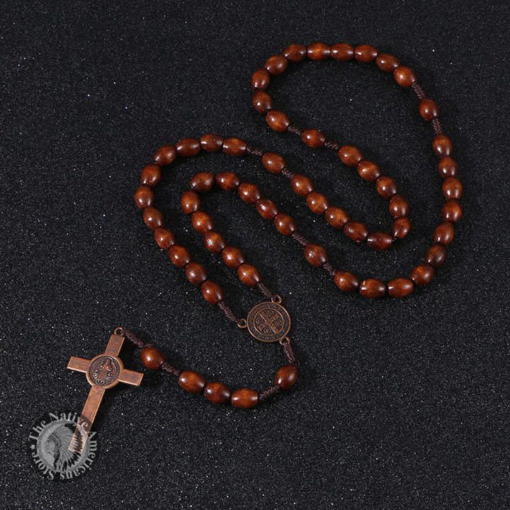 Wooden Beads Cross Pendant Necklace