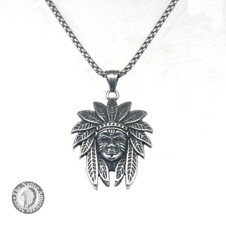 Indian Head Pendant Necklaces Men Stainless Steel Chain Necklace Unisex