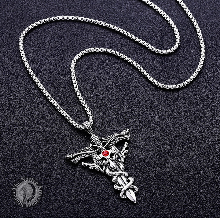 Fashion Double Dragon Sword Titanium Steel Necklace Pendant