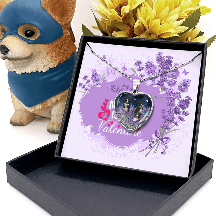 border collie lavender heart necklace