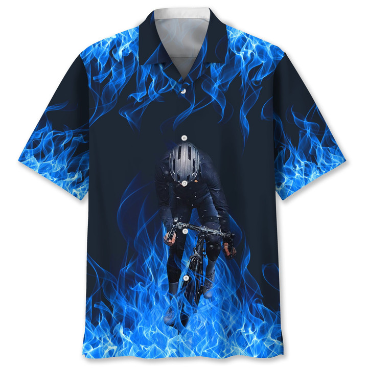 cycling blue fire hawaii shirt