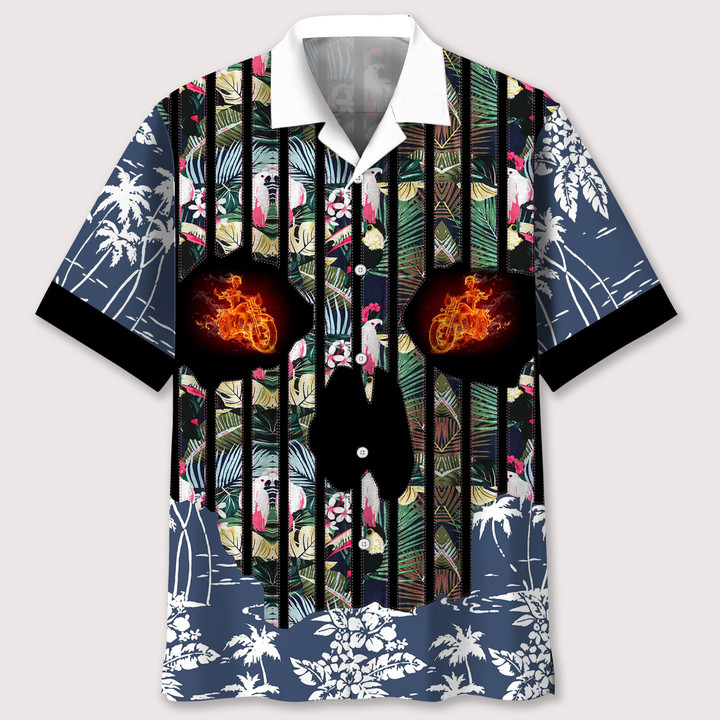 motorcycle flower skull hawaii shirt