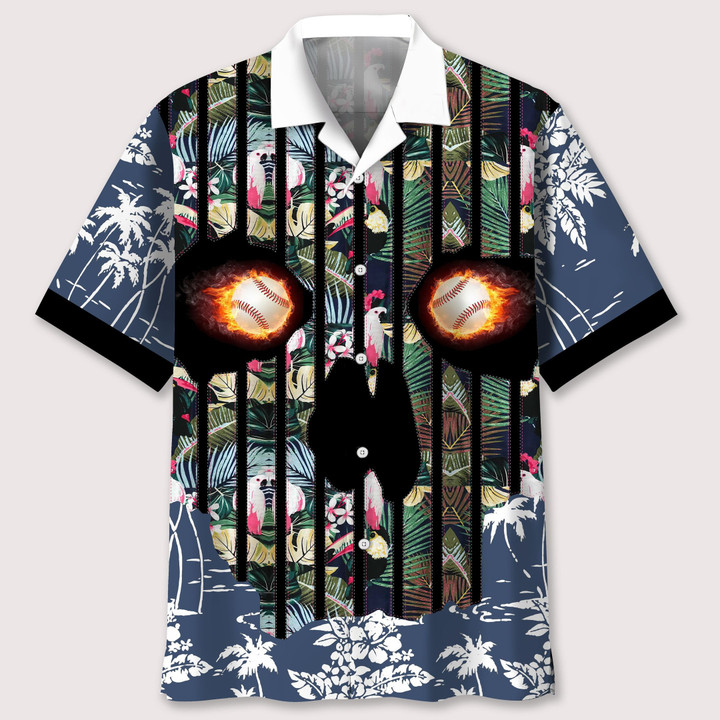 baseball flower skull hawaii shirt