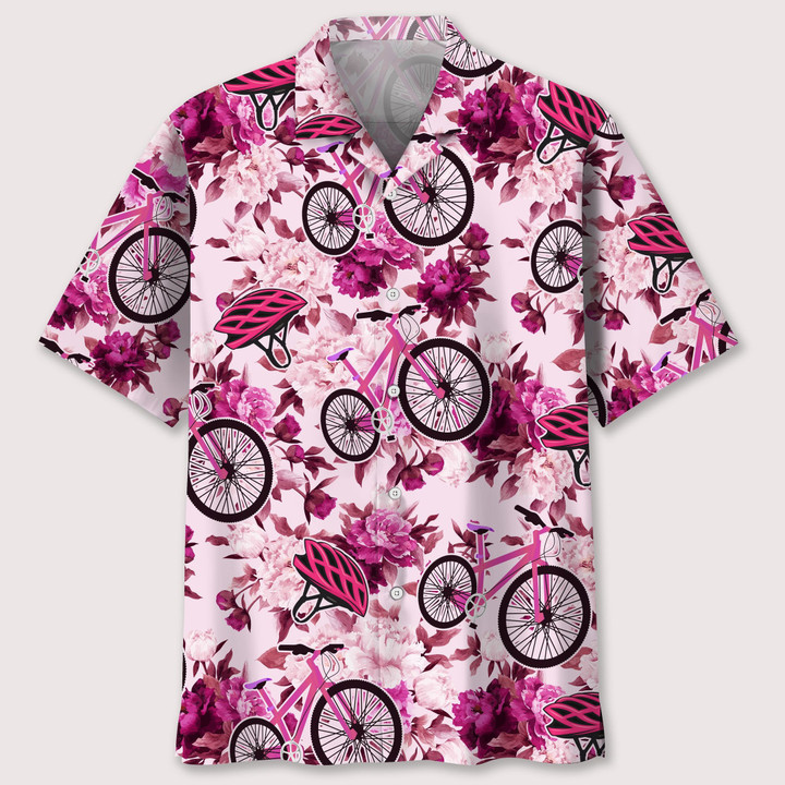 cycling pink flower hawaii shirt