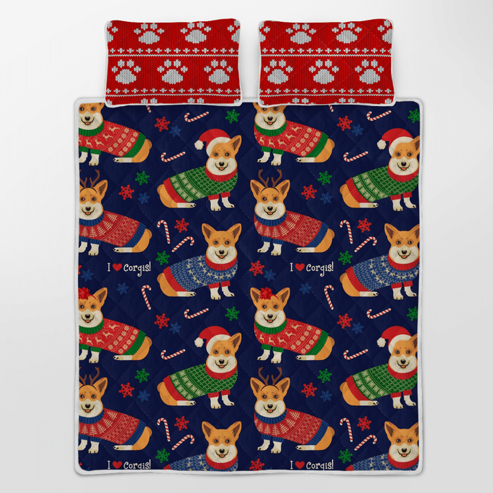Christmas Pattern with corgi quilt beeding set