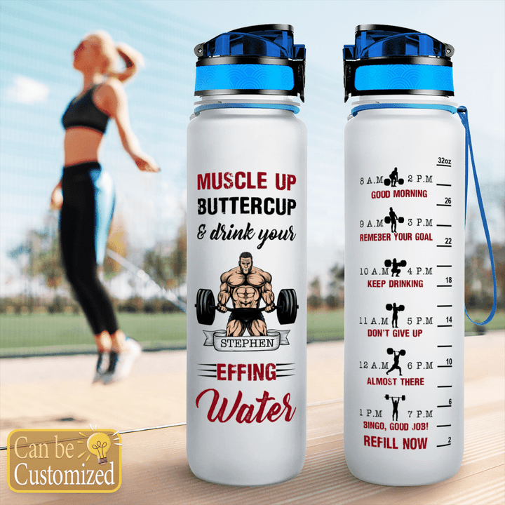 Muscle Up Buttercup Man - Personalized Water Tracker Bottle