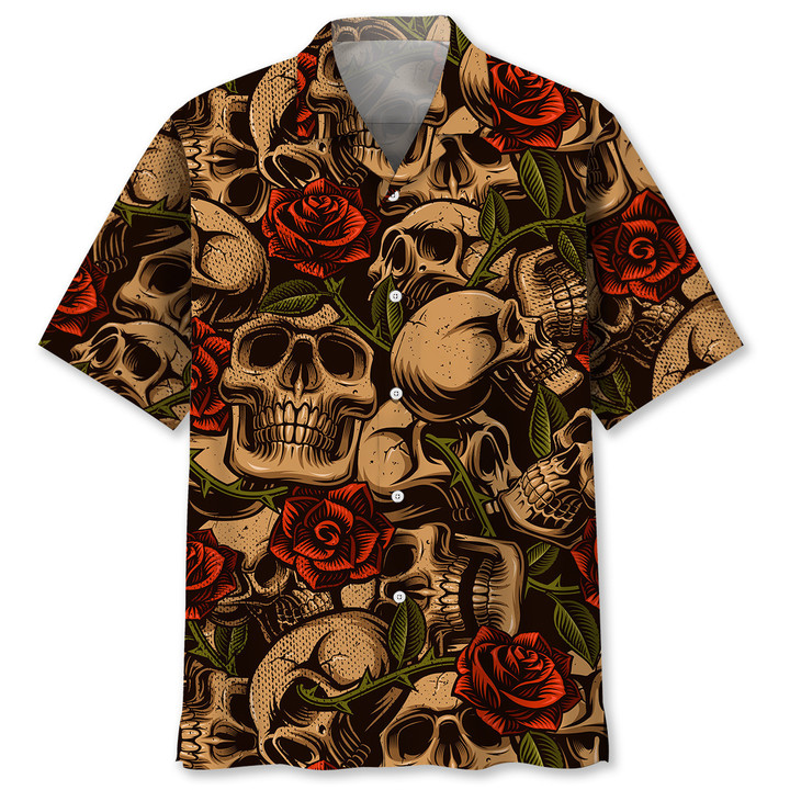 Skull with roses hawaii shirt
