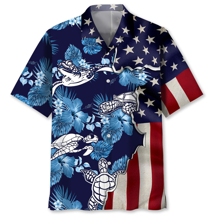 turtle tropical us Flag hawaiian shirt