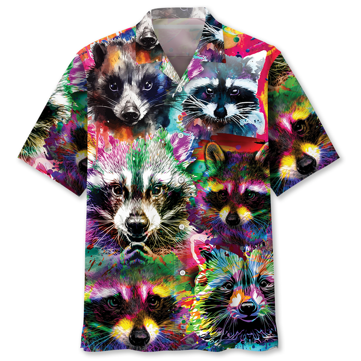 Raccoon Water Color Hawaiian Shirt Q