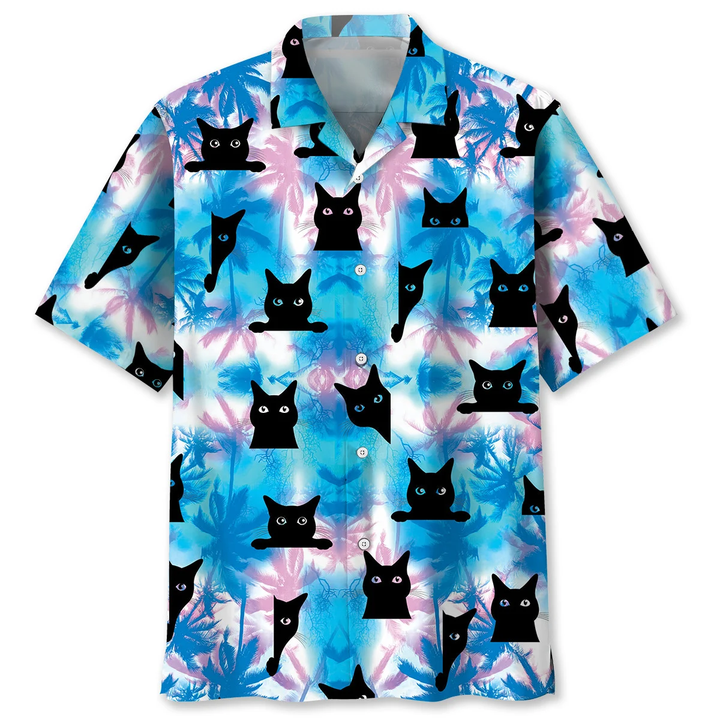 Black Cat Blue Hawaiian Shirt K