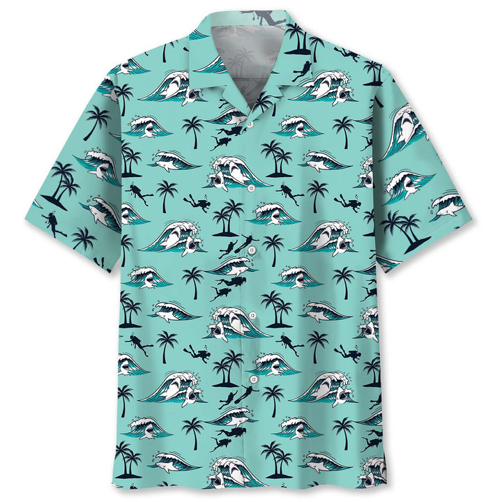 Scuba Diving Shark Hawaiian Shirt K