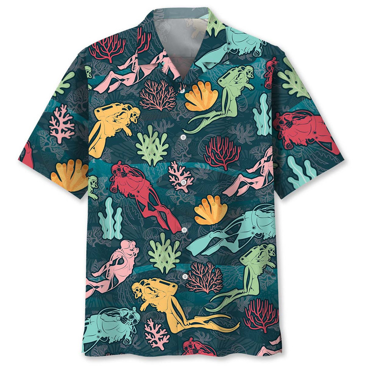 Scuba Diving Coral Hawaiian Shirt K