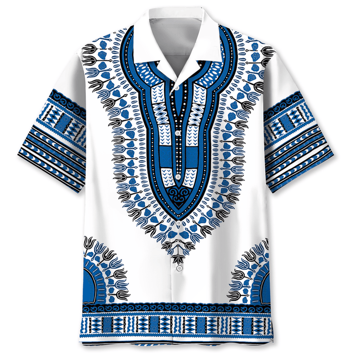 Blue White Dashiki Hawaiian Shirt Q