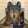 Wolf Women's Half Sleeve Top Tee Mandala Print T-Shirt Streetwear
