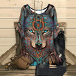 Wolf Women's Half Sleeve Top Tee Mandala Print T-Shirt Streetwear