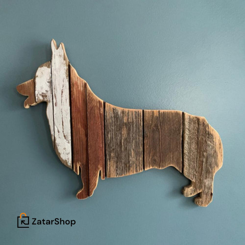 Rustic Wooden Corgi Dog Statue Sculpture Ornament