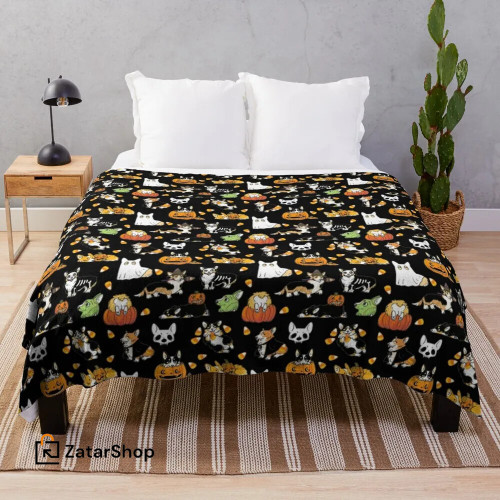 Corgi Halloween - Black Throw Blanket Blanket For Sofa Hairy Blanket Decorative Bed Blankets