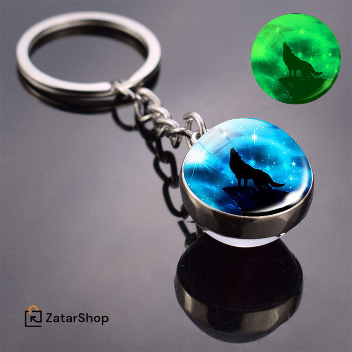 Glow in the Dark Wolf Double Side Glass Ball Keychain