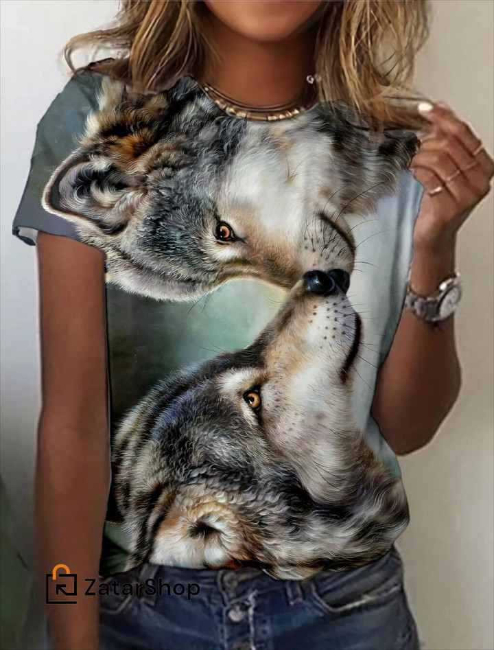 wolf Graphic 3D Printed Short Sleeve Summer T-shirt