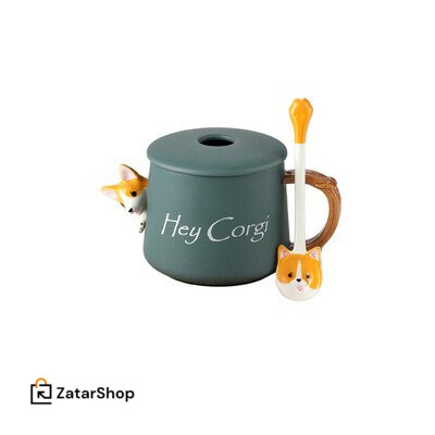 Corgi Ceramic Coffee Mug Comes with Lid Spoon